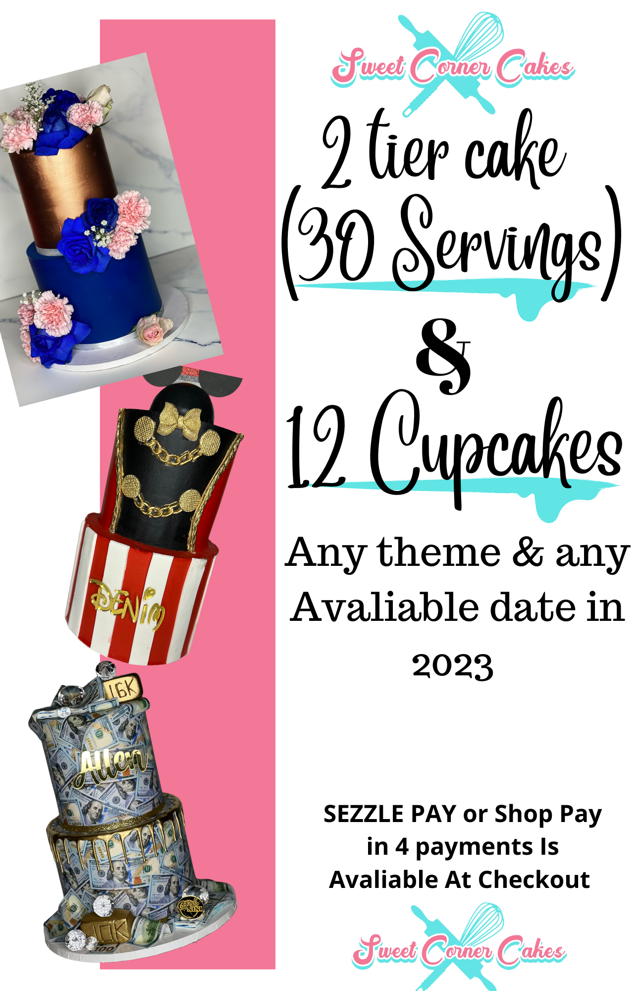 2 Tier Cake(30 servings) and 12 Cupcake package)